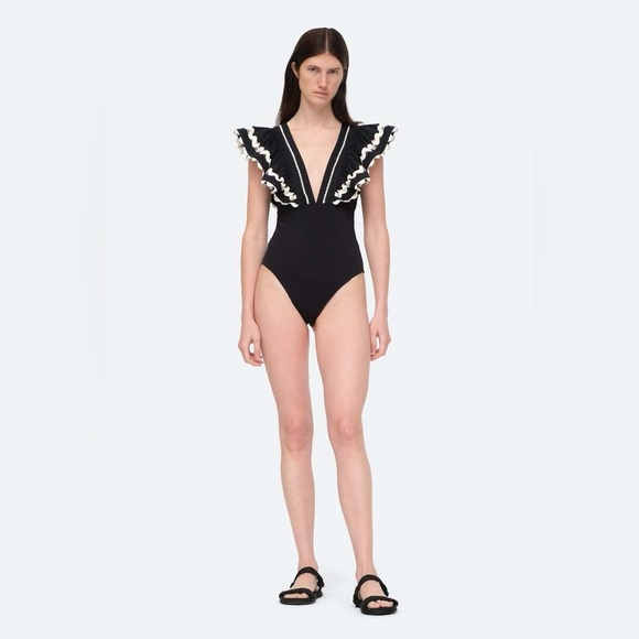 Sea New York Black Ric Rac Ruffles Ryleigh One Piece Swimsuit Small - Picture 10 of 10